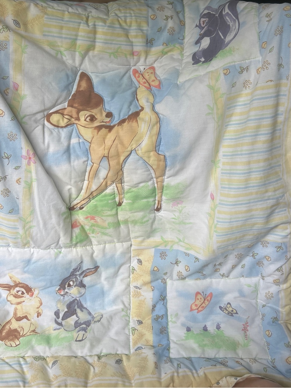 Retro Disney Bambi Patchwork Baby Quilt - Blue, Yellow, Cream